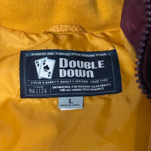 Vintage Steve & Barry's Puffer Vest L Double Down Maroon Outside, Orange Inside - Picture 4 of 5